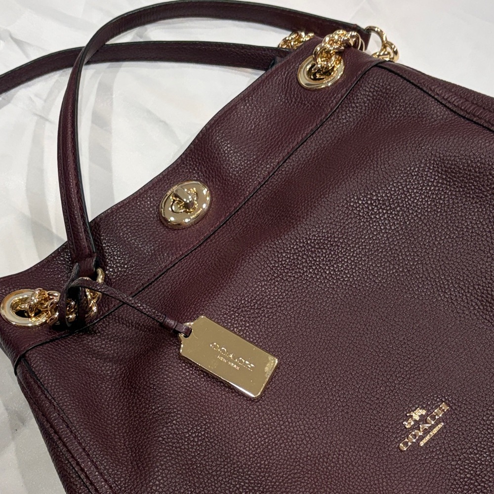 Coach Pebbled Leather Shoulder Bag in Burgundy with Gold Hardware